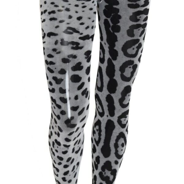 Dolce & Gabbana Gray Leopard Print Mesh Nylon Women's Tights