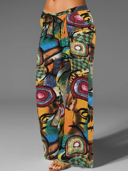 Printed loose trousers elastic waistband wide-leg pants Abstract Holiday Pants Orange/XXL